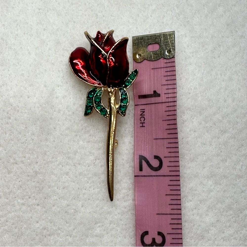 Vintage Red Enamel Rose Gold Tone With Green Rhin… - image 5